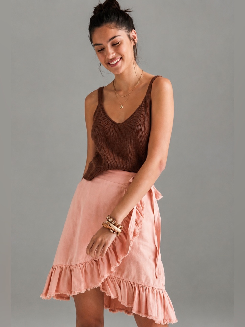 Pilcro Anthropologie Blush Pink Wrap Ruffle Skirt Large Boho Fringe Hem Mini